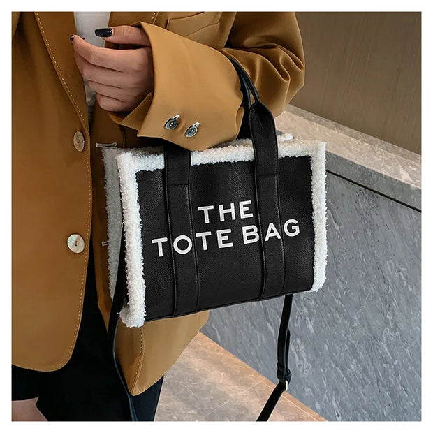 Tote Bag for Women Winter Designer Lamb Wool PU Fashion Letters Handbags Women's Luxury Shoulder Crossbody Bags Handbag Totes - Shop All Digital 