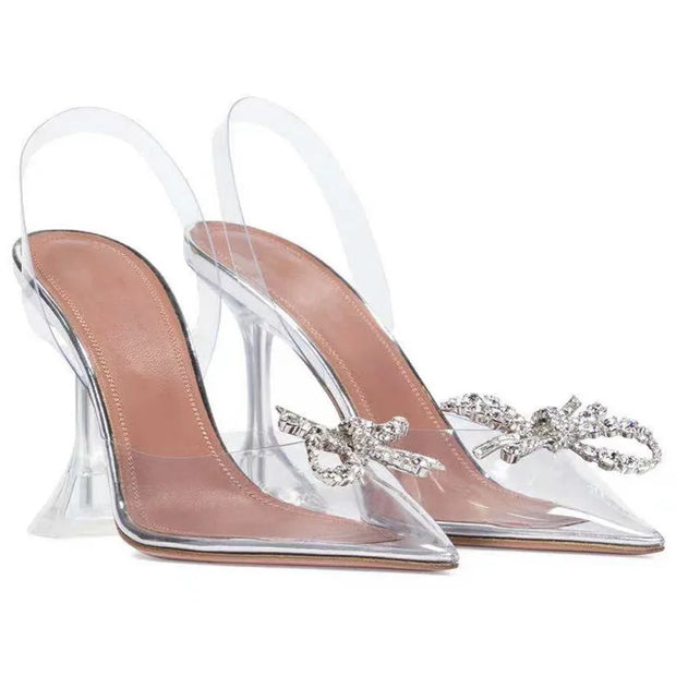 Fashion Transparent Soft PVC Women Pumps Luxury Rhinestones Bowknot Slingbacks High heels Spring Summer Wedding Party Shoes - Shop All Digital 