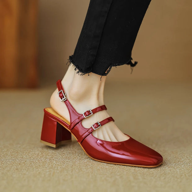 Small Size 33 34 Spring Summer Classics Covered Toe Mary Janes Pumps Womens Split Leather Double Buckle Strap Slingbacks Sandals - Shop All Digital 