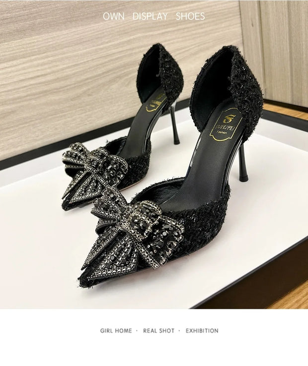 2024 New Autumn Brand Designer High Heels Luxury Pearl Crystal Bowtie White Wedding Shoes Women Pumps Thin Heeled Party Shoes - Shop All Digital 