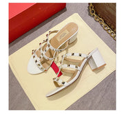 women's sandals summer 2024 luxury Designer woman sandals Heeled sandals Brand Rivets Leather High Heels Gladiator Ladies Shoes - Shop All Digital 