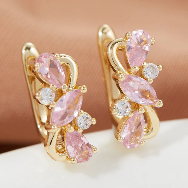 Exquisite Gold Colour Round Zircon Earrings