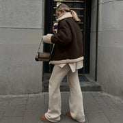 Vintage Elegant Suede Bomber Jacket