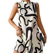 New women's ladies trend printing round neck sleeveless dress