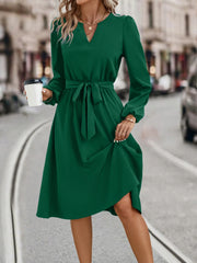 Women's Fashion Long Sleeved Small V-neck Strap Dress