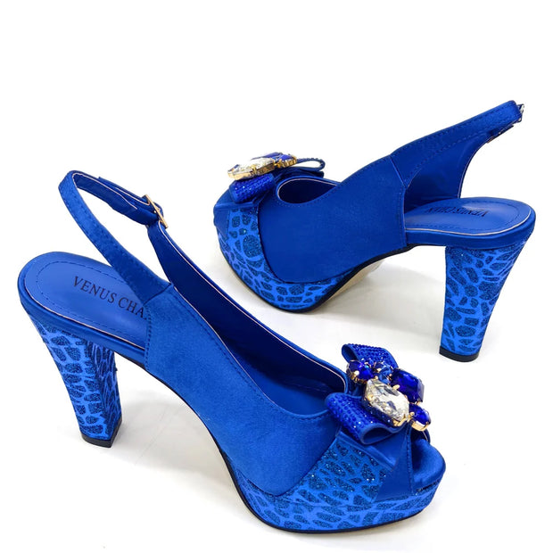 Venus Chan Nigerian Women Heel Party Shoes and Bag Set Royal Blue Colour Rhinestone Handbag Italian Design Wedding INS 2024 - Shop All Digital 