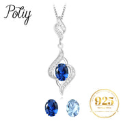 Potiy Oval Shape 1.75ct Created Sapphire Sky Blue Topaz Pendant Necklace No Chain 925 Sterling Silver for Women Daily Jewelry