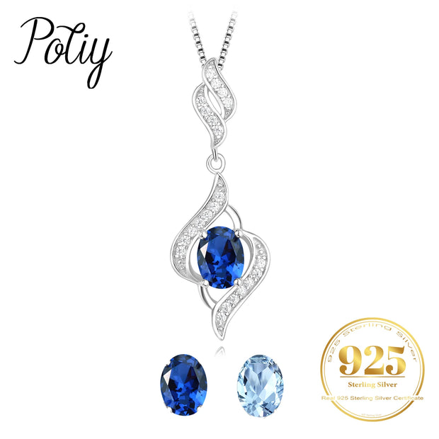 Potiy Oval Shape 1.75ct Created Sapphire Sky Blue Topaz Pendant Necklace No Chain 925 Sterling Silver for Women Daily Jewelry