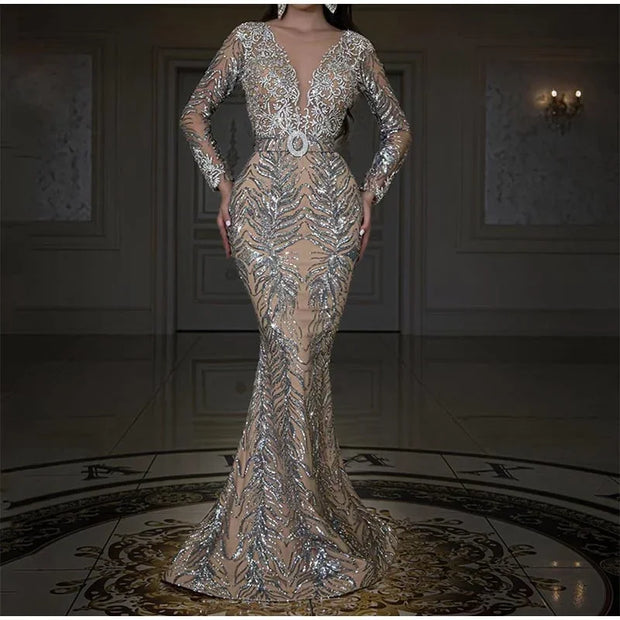 Women Solid Luxury Sequins Slim Dresses