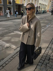 Elegant Warm Solid Woolen Cropped Jacket