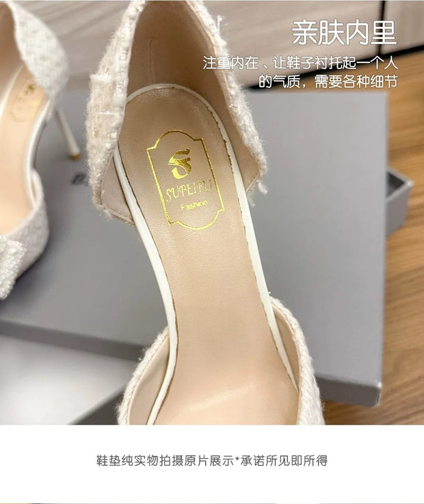 2024 New Autumn Brand Designer High Heels Luxury Pearl Crystal Bowtie White Wedding Shoes Women Pumps Thin Heeled Party Shoes - Shop All Digital 