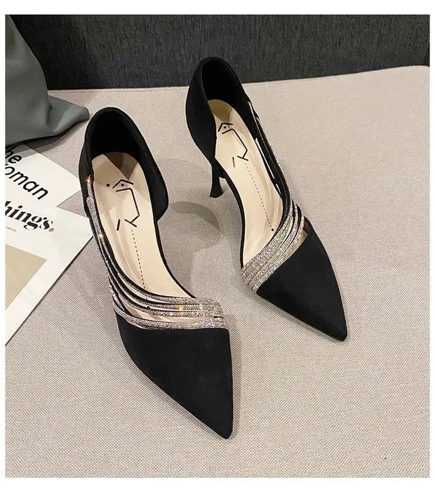 2023 Spring Luxury Women Rhineston Stiletto High Heels Pumps Scarpins Designer Lady Black Heels Wedding Party Bridal Prom Shoes - Shop All Digital 