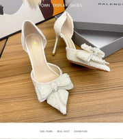 2024 New Autumn Brand Designer High Heels Luxury Pearl Crystal Bowtie White Wedding Shoes Women Pumps Thin Heeled Party Shoes - Shop All Digital 