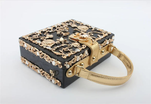 High-Grade crystal Evening Bag Female New Hollow Out Metal Carved Flower Diamond Handbag Box Fashion Chic Shoulder Crossbody Bag - Shop All Digital 