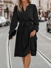 Women's Fashion Long Sleeved Small V-neck Strap Dress