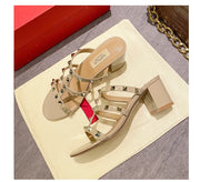 women's sandals summer 2024 luxury Designer woman sandals Heeled sandals Brand Rivets Leather High Heels Gladiator Ladies Shoes - Shop All Digital 