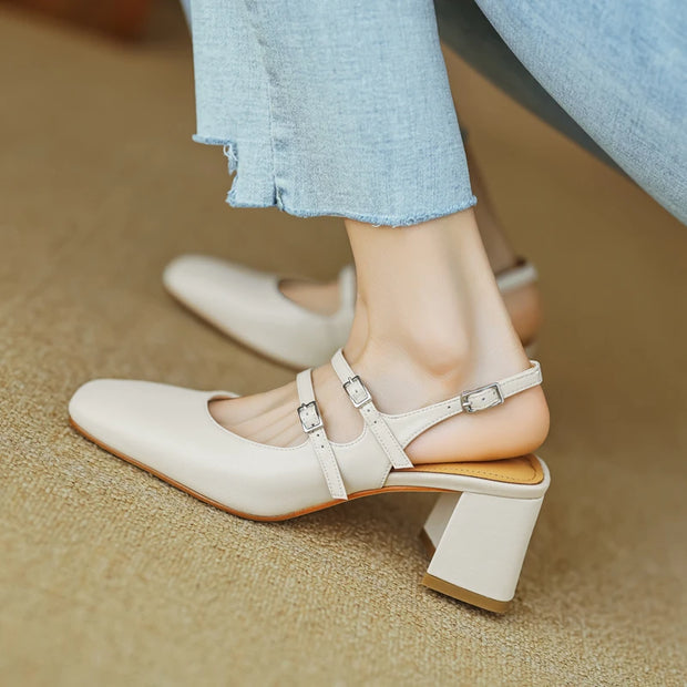 Small Size 33 34 Spring Summer Classics Covered Toe Mary Janes Pumps Womens Split Leather Double Buckle Strap Slingbacks Sandals - Shop All Digital 